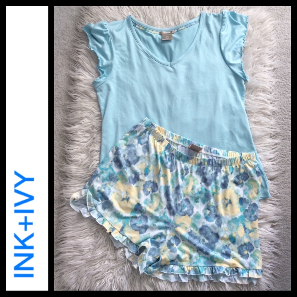 NWOT Ink + Ivy 2-Piece Ruffle Short Sleep Set - Picture 3 of 8